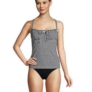 Lands' End Black and White Gingham Tankini Top with Black Bottoms